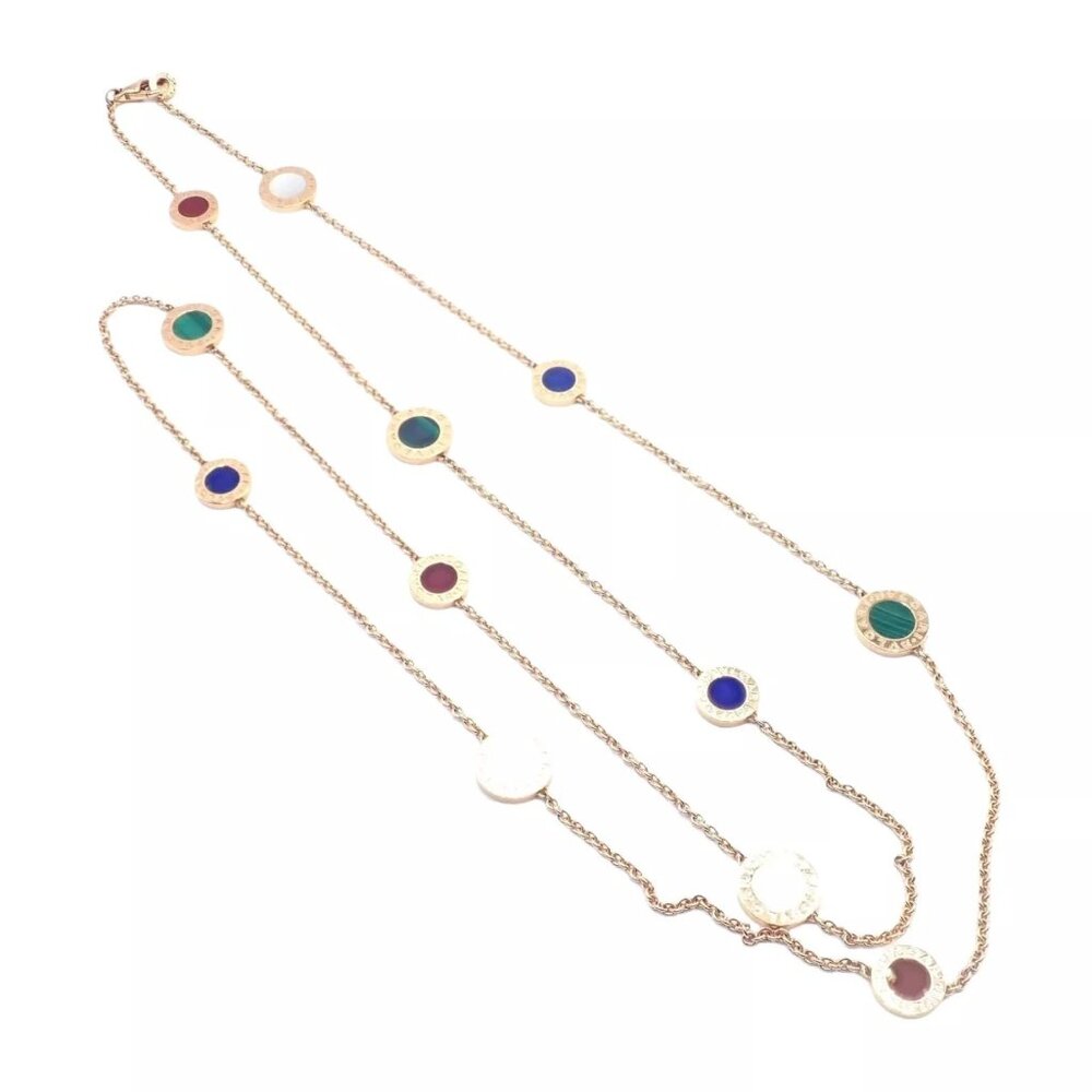 Authentic! Bvlgari Bulgari 18k Rose Gold Multi Gemstone 38" Long Necklace